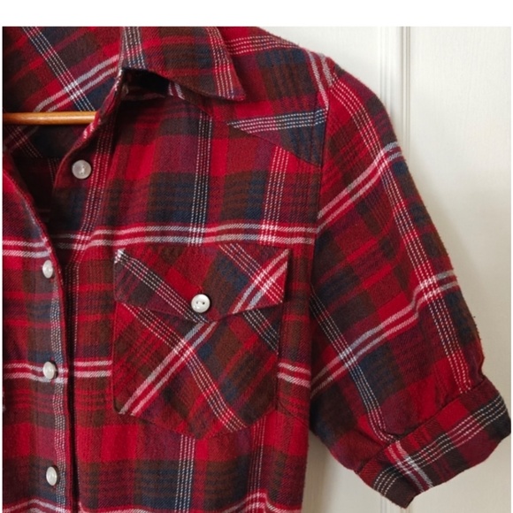 Red Plaid Belted  Cotton Mini Shirt Dress - Sz Med, 90s, y2k - Picture 6 of 13